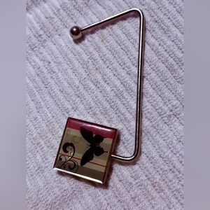 Black Square Handbag Hook with Silver Tone Arm